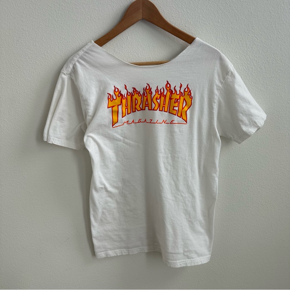 Thrasher off-the-shoulder skater graphic tee